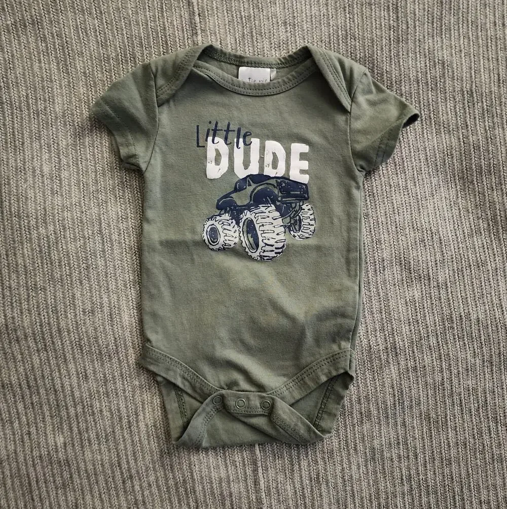 Cutie Pie Little Dude Monster Truck Graphic Short Sleeve Bodysuit